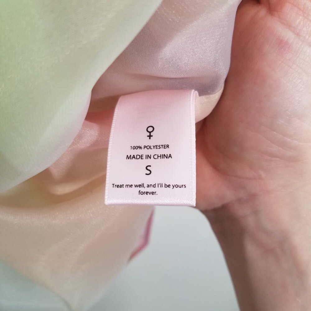 Selkie Rainbow Multicolor Puff Sleeve Mini Dress Square Neck Size S - Picture 9 of 9